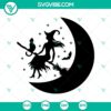 Seductive witch silhouette on crescent moon, Halloween horror SVG design for digital use.