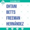 SVG designs of Shohei Ohtani, Mookie Betts, Freddie Freeman, Teoscar Hernández, and Dodgers players. Perfect for baseball fans and sports enthusiasts.