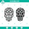 Skeleton sugar skull with floral elements, Halloween themed SVG design for crafting projects.