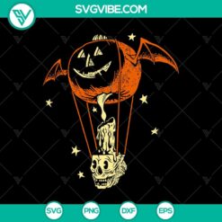 Skull Hot Air Balloon SVG featuring a skull with wings flying in a spooky Halloween balloon design. Great for festive crafting projects.
