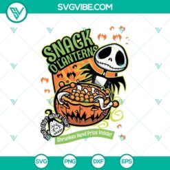 Snack O'lanterns Shrunken Head Prize Inside SVG featuring Jack Skellington for Halloween snacks decoration.