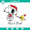 Snoopy dog "Merry and Bright" design SVG file for Peanuts Christmas cut project.