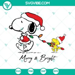 Snoopy dog "Merry and Bright" design SVG file for Peanuts Christmas cut project.