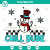 Snowman chill dude SVG DXF EPS PNG files, whimsical winter design for crafting projects.