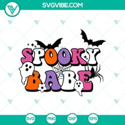 Spooky Babe, Spooky Vibes, Happy Halloween SVG design with witches, black cats, and pumpkins for Halloween themed crafts, perfect for digital use.