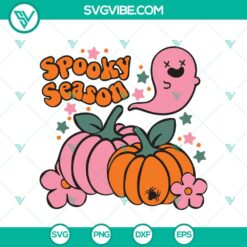 Spooky Season SVG featuring Pumpkin and Pink Ghost Halloween design for crafts and decor. Perfect for Halloween projects.