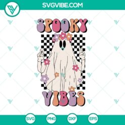 Spooky Vibes SVG with retro ghost and funny Halloween design, perfect for spooky-themed digital projects.
