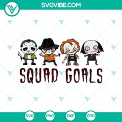 SVG design featuring cute horror characters perfect for Halloween, including squad goals horror characters. Great for spooky crafts and projects.