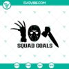 Squad Goals, Weapon Horror, Horror Characters Movie SVG design with spooky characters for Halloween projects.