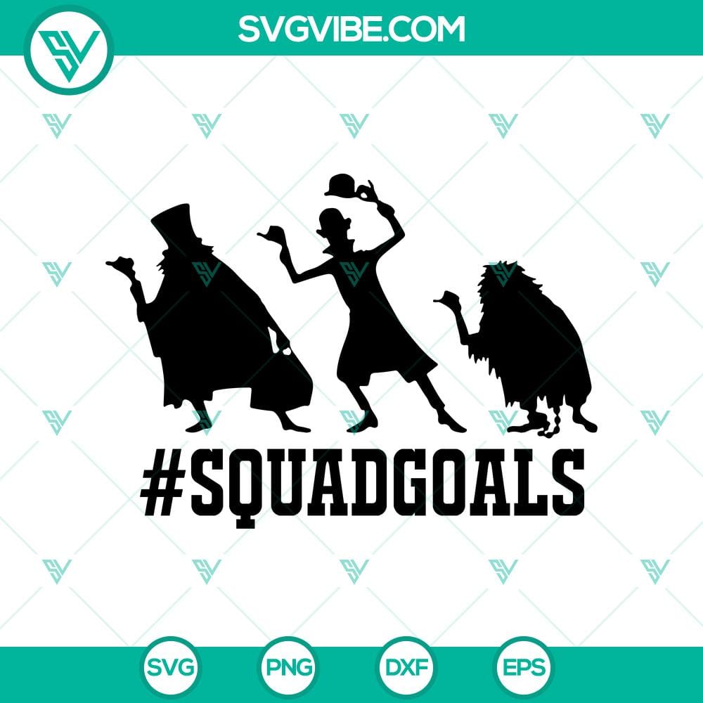 Squadgoals Hitchhiking Ghosts SVG, The Haunted Mansion SVG, Halloween SVG Squadgoals Hitchhiking Ghosts SVG featuring iconic characters from The Haunted Mansion ride, Halloween-themed SVG design.