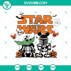Star Wars Baby Yoda and Darth Vader skeleton costume SVG for spooky Halloween. Perfect Halloween design for Star Wars fans.