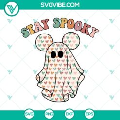 Stay Spooky, Mickey Mouse ghost SVG design for Groovy Halloween decor. Cute and fun Halloween-themed SVG for craft projects.