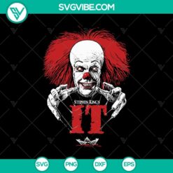 Stephen King's IT SVG with Pennywise the clown, Halloween theme. Perfect for spooky crafts and designs.