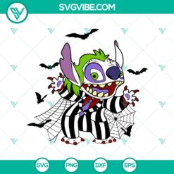 Stitch x Beetlejuice Halloween SVG design featuring Stitch and Beetlejuice movie characters. Perfect for spooky crafts and projects.