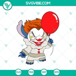Disney Stitch x Clown IT SVG with Pennywise and Horror Halloween elements, ideal for DIY Halloween crafts and decorations.