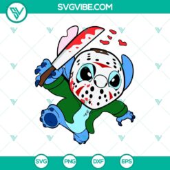 Stitch x Jason Voorhees Halloween SVG design with horror-themed elements, perfect for spooky crafting projects.