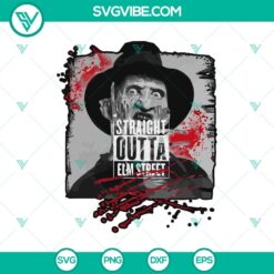 Straight Outta Elm Street SVG featuring Freddy Krueger, Horror Movie SVG with a menacing and spooky design perfect for Halloween apparel and decor.
