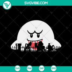 Super Mario Boo Trick Or Treat SVG featuring Mario Halloween design, perfect for Super Mario fans.
