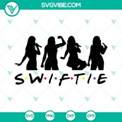 Taylor Swift silhouette SVG with "Swiftie Friends" text, perfect for Eras Tour projects. Cut Files for fans and crafts.