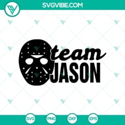 Team Jason SVG featuring a spooky design with Jason Voorhees from horror movies. Perfect for Halloween crafts and fans of slasher films.