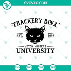 Thackery Binx Witch Hunters University SVG featuring Hocus Pocus and Halloween Witches design for crafting projects.
