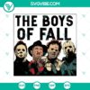 Boys of Fall SVG featuring horror characters Michael Myers and Jason Voorhees, Halloween-themed design.