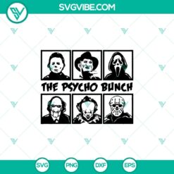 Psycho Bunch SVG featuring horror characters for Halloween design, spooky and eerie theme illustrative elements.
