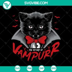 Black cat with vampire fangs and cape, Halloween themed SVG design for crafting projects.