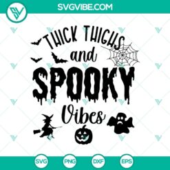 Thick Thighs And Spooky Vibes SVG design, perfect for Halloween with horror elements.