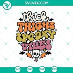 Thick Things Spooky Vibes SVG with Groovy Halloween and Happy Halloween designs for digital crafts and projects.