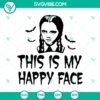 Happy face SVG with a playful Wednesday Addams twist, Halloween-themed girl design. Great for crafts and digital projects.