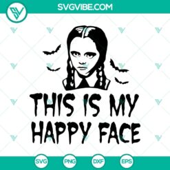 Happy face SVG with a playful Wednesday Addams twist, Halloween-themed girl design. Great for crafts and digital projects.
