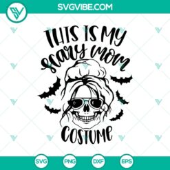 Scary Mom Costume SVG with Mom Skull and Messy Bun for Halloween, spooky and trendy design for crafting.