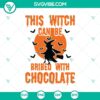 Bribeable witch design with chocolate and witch flying, Halloween SVG.