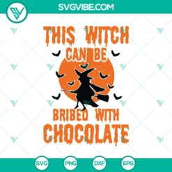 Bribeable witch design with chocolate and witch flying, Halloween SVG.