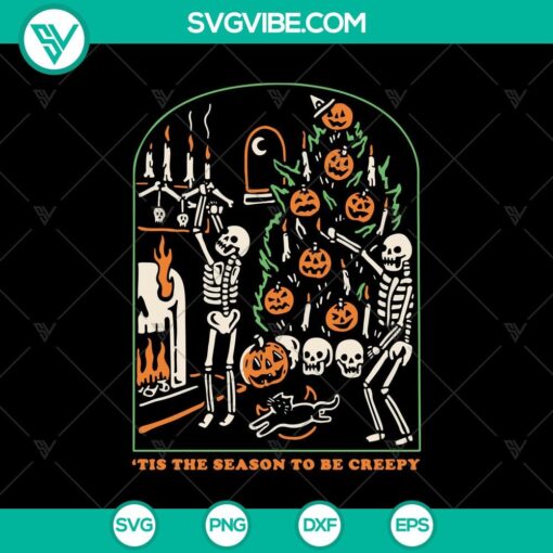 Spooky Halloween SVG with skeleton and pine tree, perfect for seasonal crafting projects.
