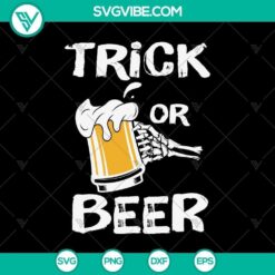 Trick or Beer Skeleton Funny Halloween SVG with Trick or Treat and Halloween Mom design, perfect for Halloween crafting projects.
