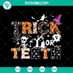 Spooky Halloween SVG with play on "Trick Or Treat" in teeth-themed design, perfect for holiday crafting projects.
