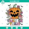 Halloween pumpkin SVG design for Cricut & Silhouette with Trick or Treat theme. Ideal for Halloween crafting projects.