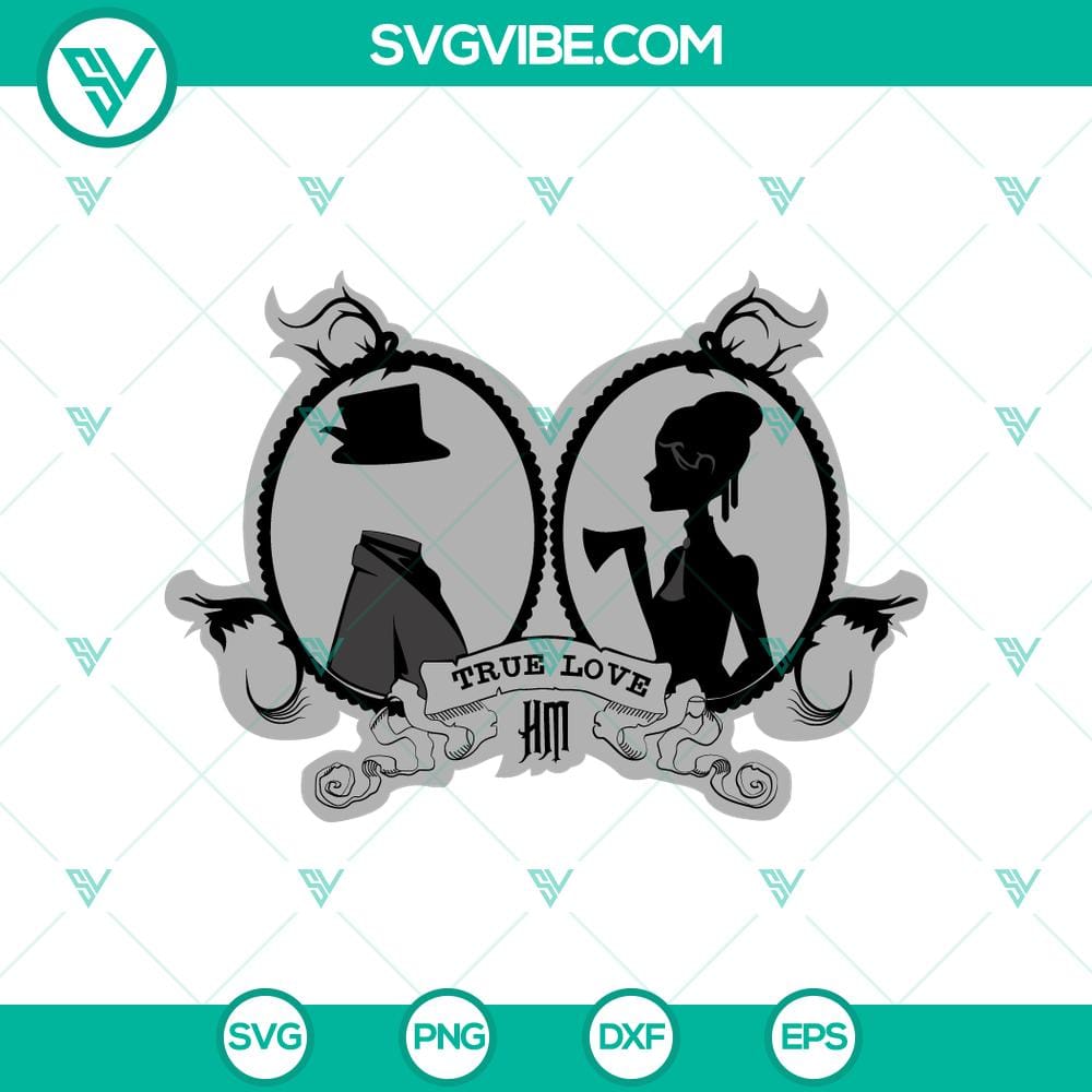 True Love In The Haunted Mansion SVG, The Haunted Mansion SVG, Halloween SVG True Love In The Haunted Mansion SVG - Halloween-themed design featuring a couple in the haunted mansion. Ideal for Halloween crafting projects.