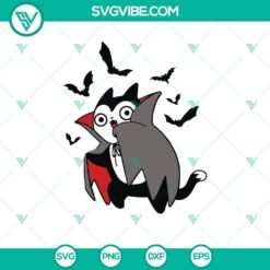 Vampire cat SVG with spooky Halloween theme, perfect for holiday crafts and decor.
