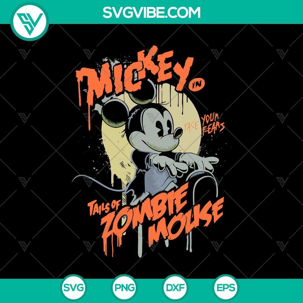 Vintage Mickey In Tales Of Zombie Mouse SVG Vintage Mickey Mouse dressed as a zombie in SVG format for Halloween Cricut & Silhouette designs, perfect for spooky crafting projects.