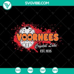 Voorhees Crystal Lake EST.1935 SVG featuring Jason Voorhees, Horror Halloween design for digital use.