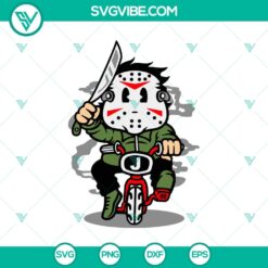 Voorhees riding bike Halloween SVG design for horror enthusiasts.