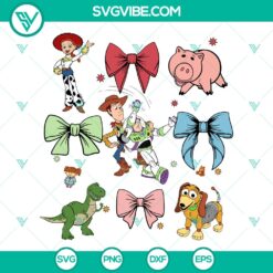 Watercolor Coquette Bows Toy Story SVG featuring Disney Spring Cut Files, perfect for crafts and projects.