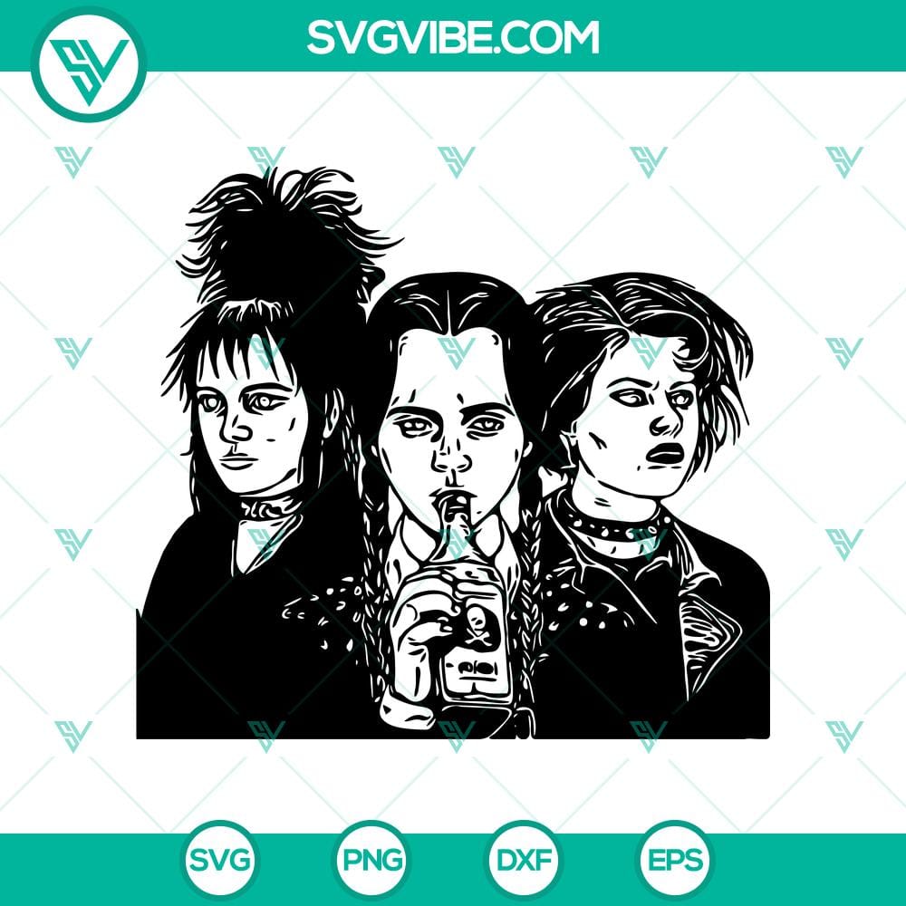 wednesday-addams-lydia-deetz-nancy-downs-svg-halloween-svg-movie-svg-horror-svg.jpg Wednesday Addams Lydia Deetz Nancy Downs SVG featuring three iconic Halloween characters from popular movies in a horror-themed design, perfect for crafts.