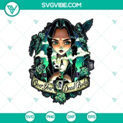 Wednesday Addams SVG design with "Over Your Dead Body" text, great for Halloween.