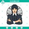 Wednesday Addams character in a spooky pose SVG design, perfect for Halloween crafts or projects.