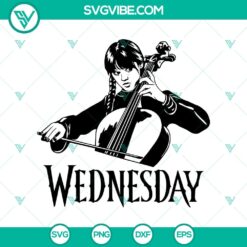 Wednesday Addams inspired SVG design of a girl playing violin, ideal for Halloween crafts and projects.