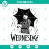Wednesday Addams with umbrella SVG design, perfect for Halloween crafts and decorations.